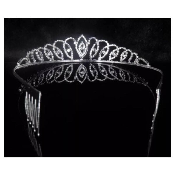 Νυφική Κορώνα- Τιάρα με κρύσταλλα  ασημί ύψους 3,60cm με χτενάκι στήριξης 02 - Image 3