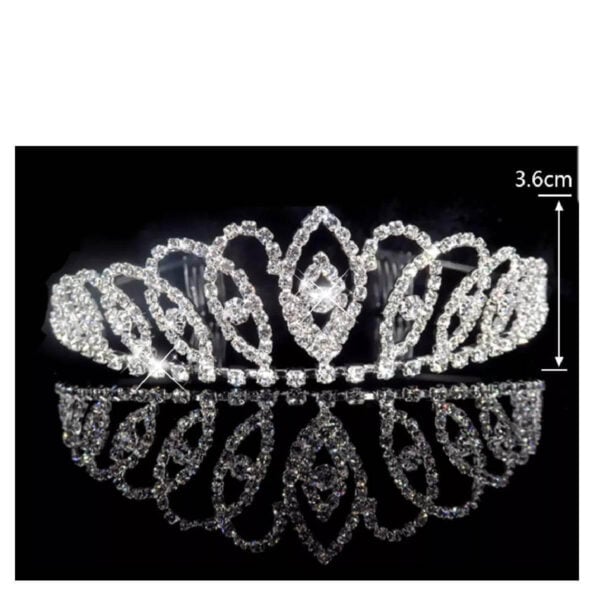 Νυφική Κορώνα- Τιάρα με κρύσταλλα  ασημί ύψους 3,60cm με χτενάκι στήριξης 02 - Image 2
