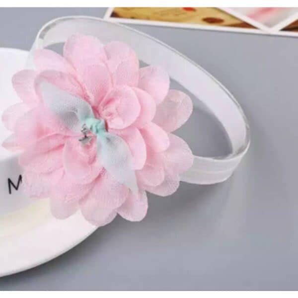 Παιδική- Βρεφική κορδέλα με μεγάλο λουλούδι για βάφτιση Pink 0-5 χρονών - Image 3