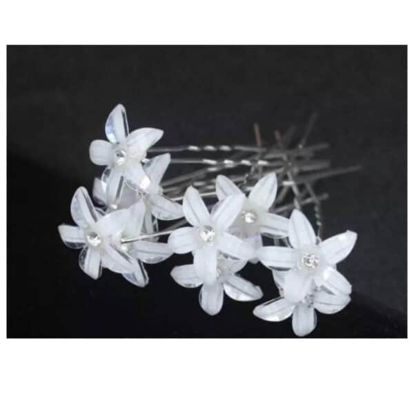 Νυφικό Τσιμπιδάκι- Φουρκέτα Λευκό Λουλούδι με στρας 2cm - Image 3