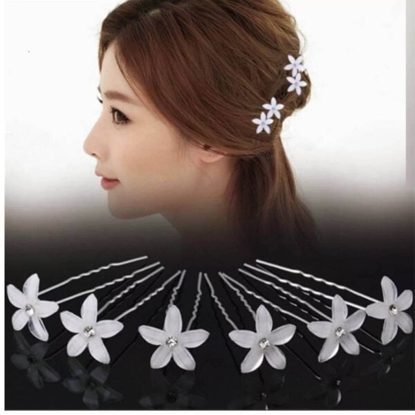 Νυφικό Τσιμπιδάκι- Φουρκέτα Λευκό Λουλούδι με στρας 2cm - Image 2