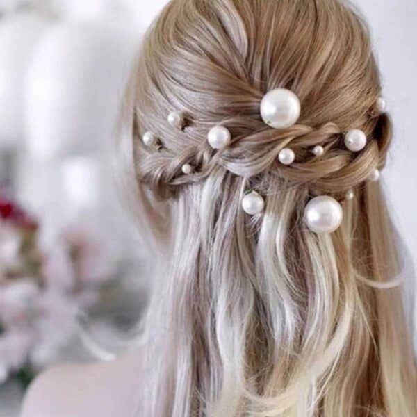 Νυφικό Σετ 18 τμχ Φουρκέτα Λευκή Πέρλα διάφορα μεγέθη - Image 2