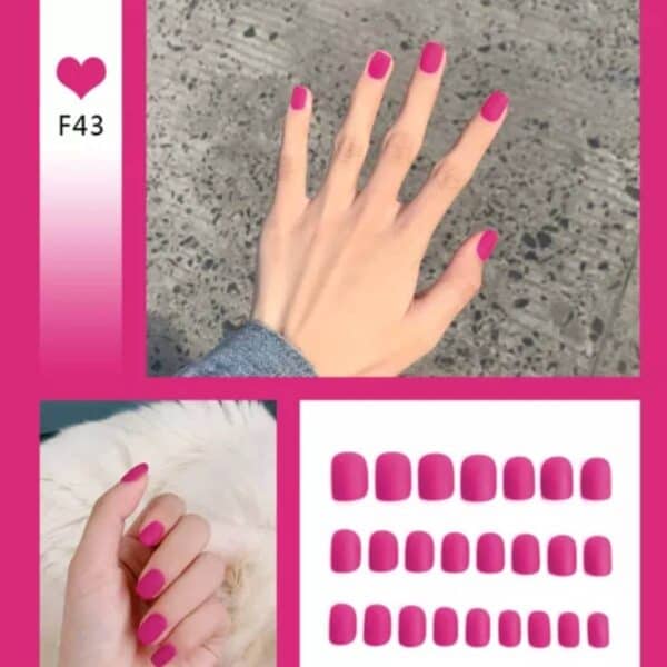 Press-on Nails Ψεύτικα νύχια σετ nail art 24 Τμχ  + 1 extra κόλλα- Short Fuchsia - Image 2