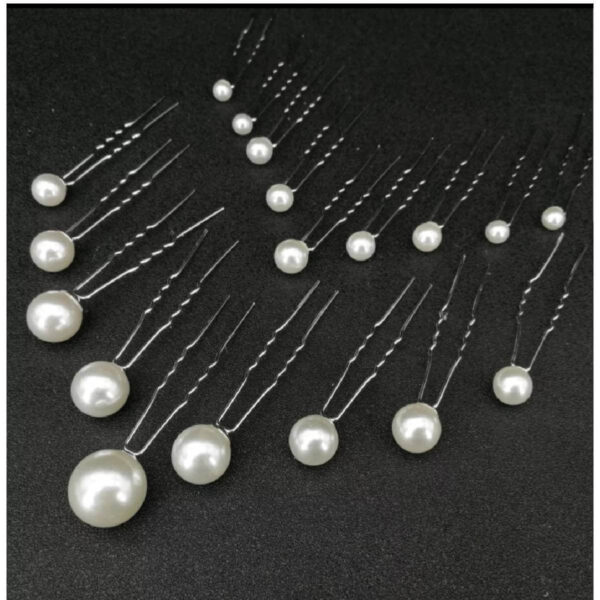 Νυφικό Σετ 18 τμχ Φουρκέτα Λευκή Πέρλα διάφορα μεγέθη - Image 4