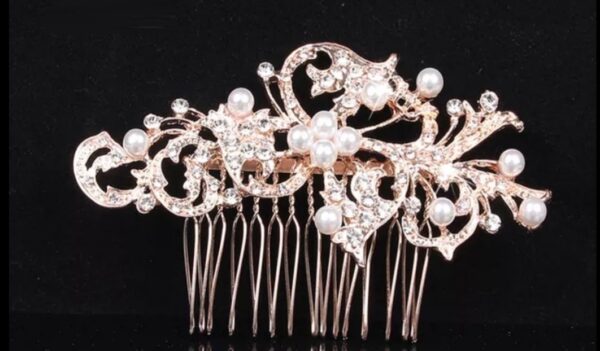 Νυφικό Χτένακι  με πέρλες και κρύσταλλα Bridal 10cm Gold - Image 2