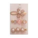 Γυναικείο fashion Σετ 3 τμχ clip flower pearl Pink