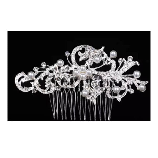 Νυφικό Χτένακι  με πέρλες και κρύσταλλα Bridal 10cm Silver - Image 2