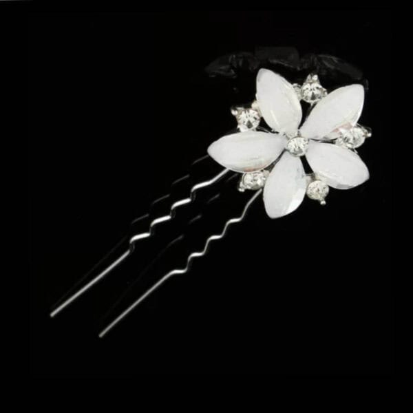 Νυφικό Τσιμπιδάκι- φουρκέτα λευκό λουλούδι με κρύσταλλα ασημί - Image 2