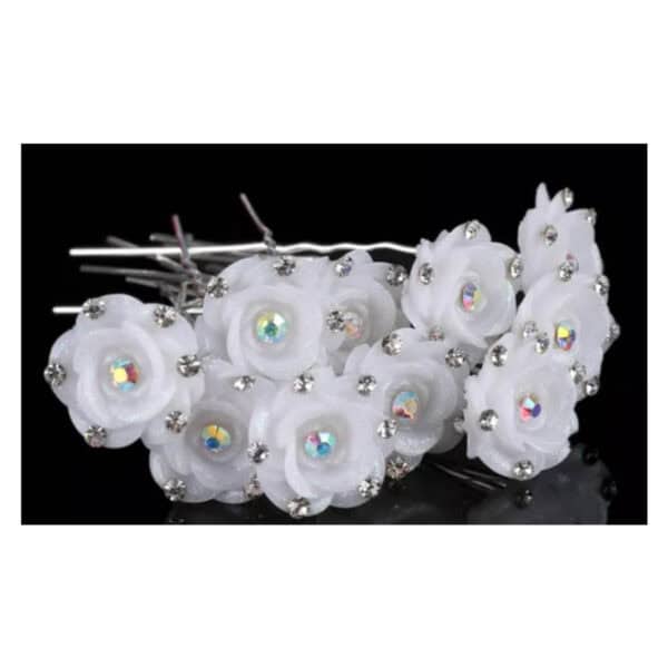 Νυφική φουρκέτα λευκό τριαντάφυλλο με κρυσταλλάκια - Image 2