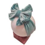 Παιδική- Βρεφική βελούδινη κορδέλα μαλλιών με μεγάλο φιόγκο 5 inches -Green Tirquoise 0-7 χρονών - Image 2