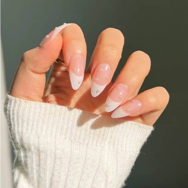 Press-on Nails Ψεύτικα νύχια σετ nail art 24 Τμχ  + 1 extra κόλλα- French pearls - Image 2