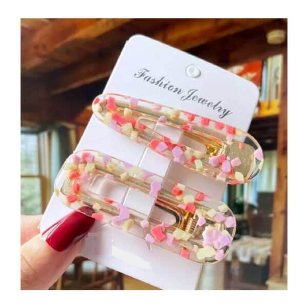Set 2 τμχ Γυναικείο fashion clip resin- κοκαλάκι μαλλιών retro Pink Dots - Image 2
