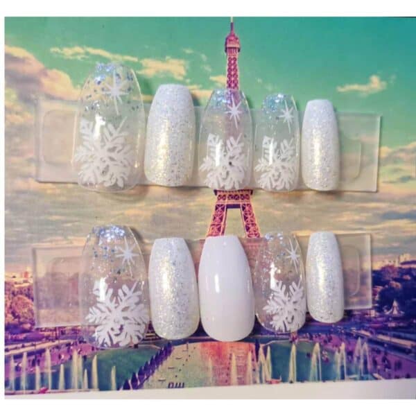 Press-on Nails Ψεύτικα νύχια σετ nail art 24 Τμχ  + 1 extra κόλλα- Snow Flakes Glam - Image 2