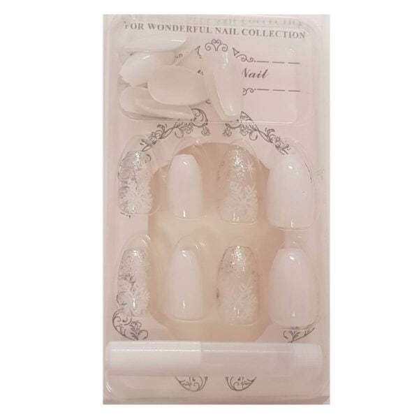 Press-on Nails Ψεύτικα νύχια σετ nail art 24 Τμχ  + 1 extra κόλλα- Snow Flakes Glam - Image 3