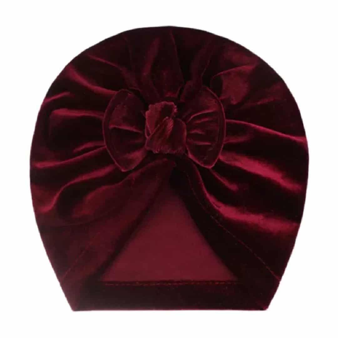bordeux-turban-baby Παιδικό- Βρεφικό Μαλακό βελούδινο τουρμπάνι μαλλιών με φιόγκο 0-3 χρονών - Bordeux - Image 1