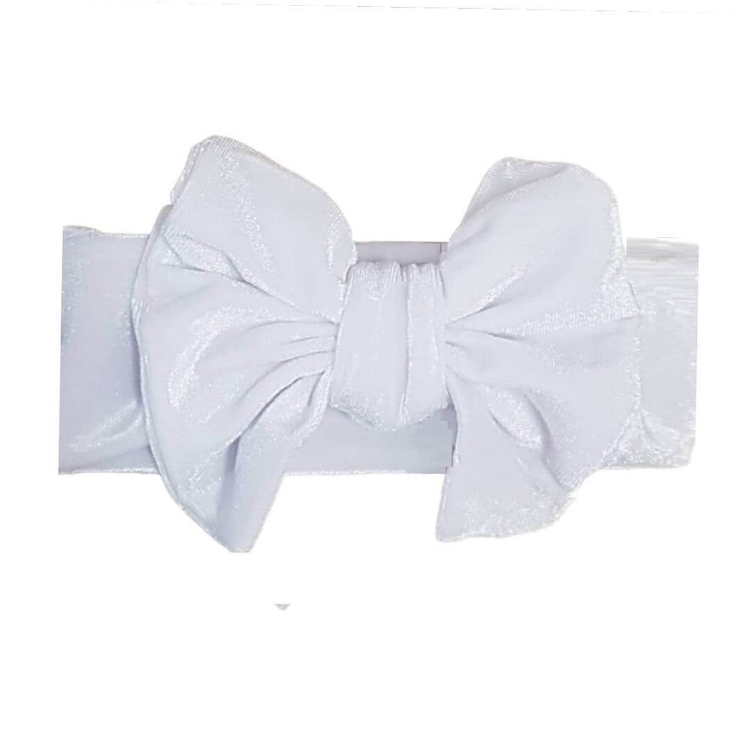 white-velvet-headband-hair Παιδική- Βρεφική βελούδινη κορδέλα μαλλιών με μεγάλο φιόγκο 5 inches - White 0-7 χρονών - Image 1