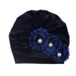Βρεφικό- Παιδικό βελούδινο τουρμπάνι μαλλιών με λουλούδια navy blue (μπλε)