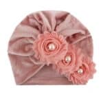 Παιδικό- Βρεφικό Μαλακό βελούδινο τουρμπάνι μαλλιών με λουλουδάκια  3 μηνών -2χρονών - Leather Pink