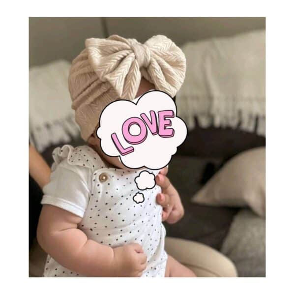 Παιδικό- Βρεφικό Μαλακό τουρμπάνι μαλλιών με φιόγκο  0-1 χρονών Rib- Pink - Image 2