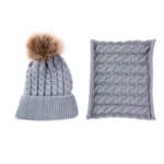 Σετ Πλεκτό μάλλινο σκουφάκι με φούντα + κασκόλ για ηλικία 0-10 χρονών Grey