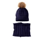 Σετ Πλεκτό μάλλινο σκουφάκι με φούντα + κασκόλ για ηλικία 0-10 χρονών Νavy Blue
