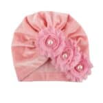 Παιδικό- Βρεφικό Μαλακό βελούδινο τουρμπάνι μαλλιών με λουλουδάκια  3 μηνών-2χρονών - Pink