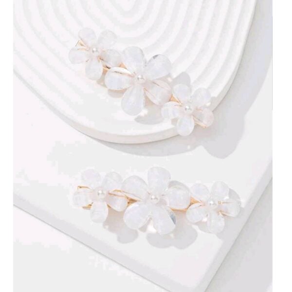 Γυναικείο fashion Σετ 2 τμχ clip white flowers pearl - Image 2