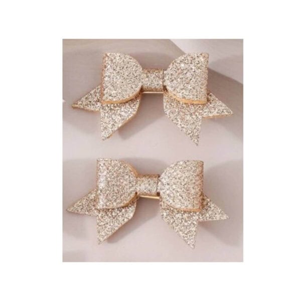 Σετ 2 τμχ Παιδικό  Clip -Κοκαλάκι μαλλιών φιογκάκι glam gold - Image 2