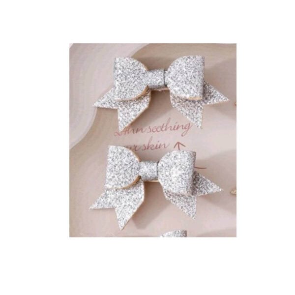 Σετ 2 τμχ Παιδικό  Clip -Κοκαλάκι μαλλιών φιογκάκι glam silver - Image 2