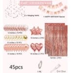 Σετ 45 τμχ Μπαλόνια Πάρτυ Γενεθλίων   , curtains και Happy Birthday banner - Rose Gold