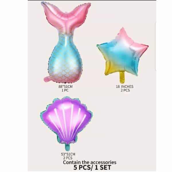 Σετ 5τμχ Μπαλόνια Πάρτυ Γενεθλίων Mermaid Κοχύλια and Stars - Purple - Image 2