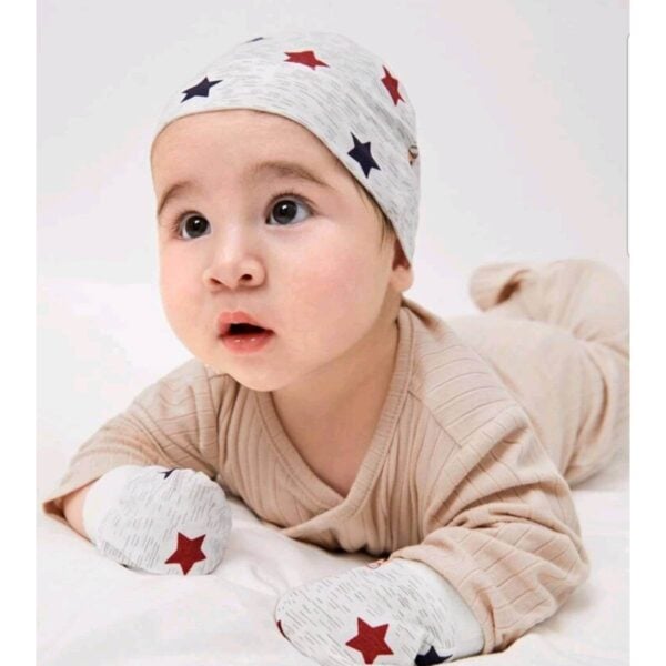 Σετ Βρεφικό Μαλακό τουρμπάνι με γάντια 0-4 μηνών Grey - Image 2