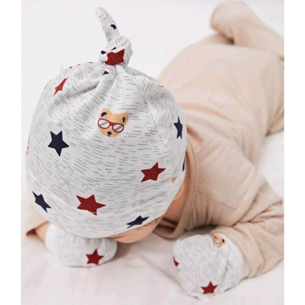 Σετ Βρεφικό Μαλακό τουρμπάνι με γάντια 0-4 μηνών Grey - Image 3