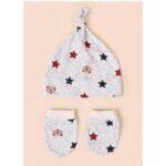 Σετ Βρεφικό Μαλακό τουρμπάνι με γάντια 0-4 μηνών Grey - Image 5