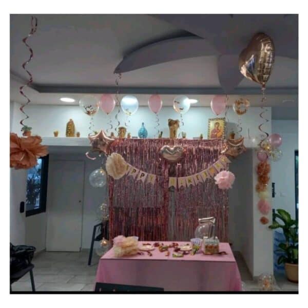 Σετ 45 τμχ Μπαλόνια Πάρτυ Γενεθλίων   , curtains και Happy Birthday banner - Rose Gold - Image 7