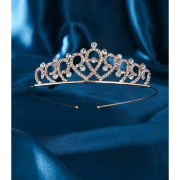 Νυφική Κορώνα- Τιάρα Πάρτυ Γενεθλίων με κρύσταλλα  ύψους 3,50cm Gold χρυσή - Image 2