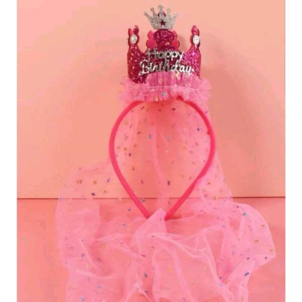 Στέκα Κορώνα Πάρτυ  Γενεθλίων με τούλι Happy Brithday Dark Pink - Image 5