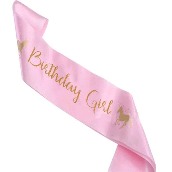 Σετ Παιδική Στέκα Unicorn Πάρτυ Γενεθλίων και κορδέλα Birthday Girl Pink - Image 3