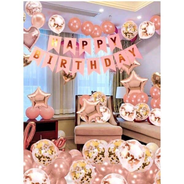 Σετ 45 τμχ Μπαλόνια Πάρτυ Γενεθλίων   , curtains και Happy Birthday banner - Rose Gold - Image 2