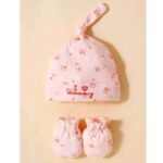 Σετ Βρεφικό Μαλακό τουρμπάνι με γάντια 0-3 μηνών Pink - Image 3