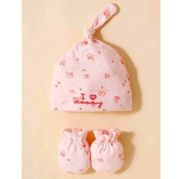 Σετ Βρεφικό Μαλακό τουρμπάνι με γάντια 0-3 μηνών Pink - Image 3