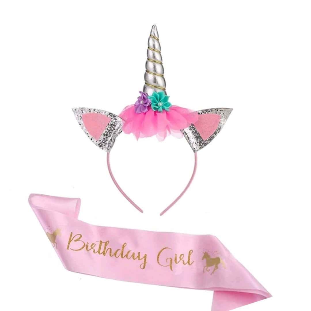 unicorn-birthday-girl Σετ Παιδική Στέκα Unicorn Πάρτυ Γενεθλίων και κορδέλα Birthday Girl Pink - Image 1