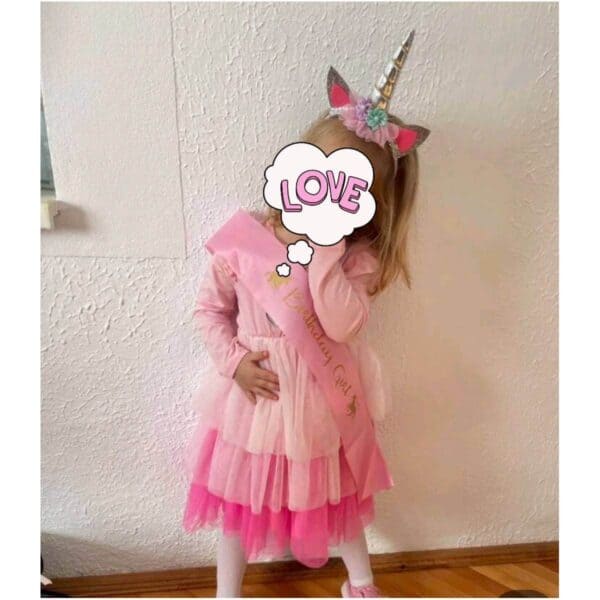 Σετ Παιδική Στέκα Unicorn Πάρτυ Γενεθλίων και κορδέλα Birthday Girl Pink - Image 2