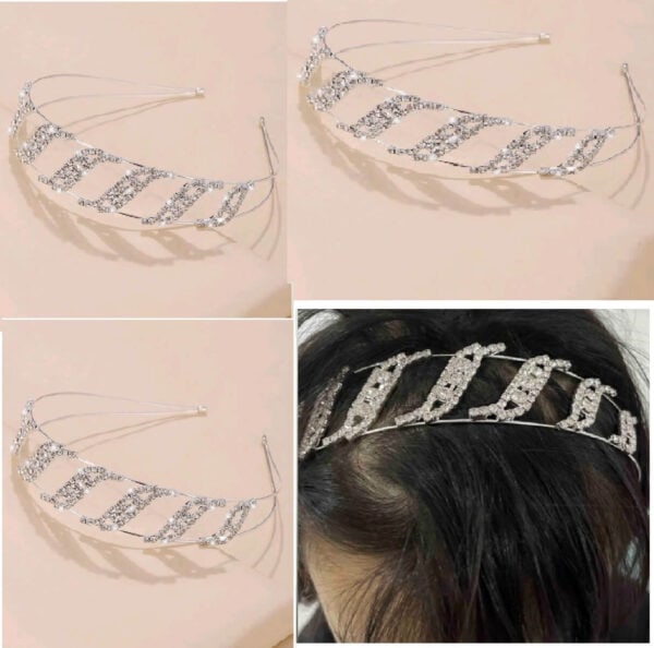 Νυφική  Τιάρα - Στέκα μεταλλική με κρύσταλλα φάρδος 3cm - Image 2