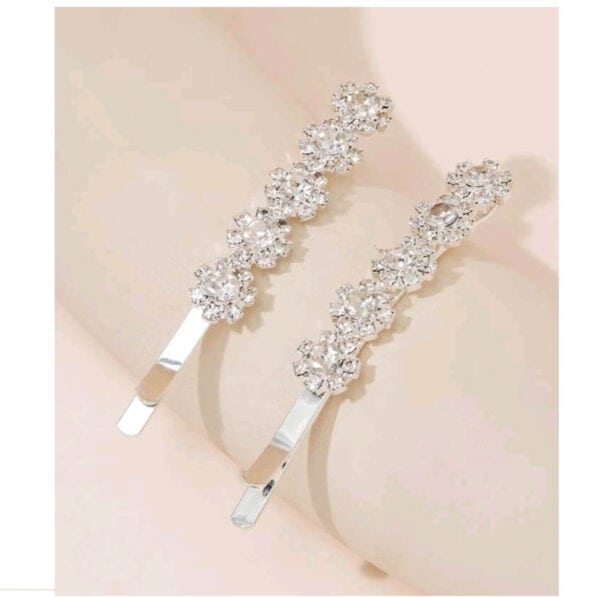 Σετ 2 τμχ Νυφικό κλιπ - τσιμπιδάκι με κρυσταλλάκια σε ασημί χρώμα - Image 2