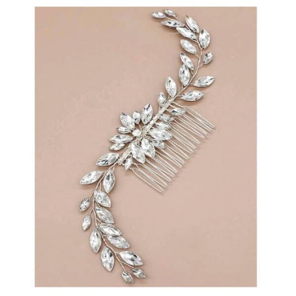 Νυφικό χτενάκι με κρύσταλλα σε ασημί χρώμα 20cm - Image 3