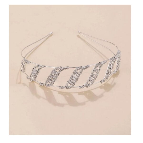 Νυφική  Τιάρα - Στέκα μεταλλική με κρύσταλλα φάρδος 3cm - Image 3