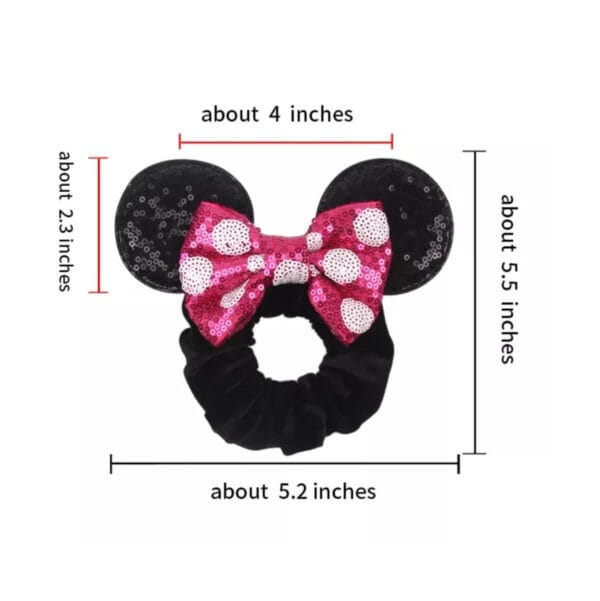 Scrunchies-Κοκαλάκι λάστιχο μαλλιών Disney Minnie φιόγκος πούλια Pink + 2 τμχ clip strass - Image 2