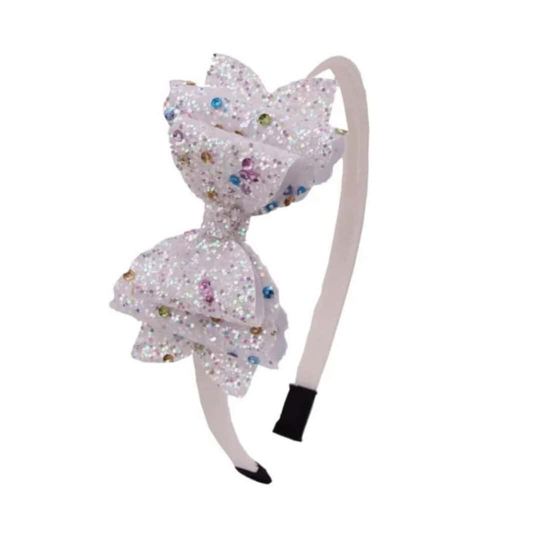 white-strass-headband-girl Παιδική Στέκα Μαλλιών στραφταλιζέ φιόγκος White - Image 1