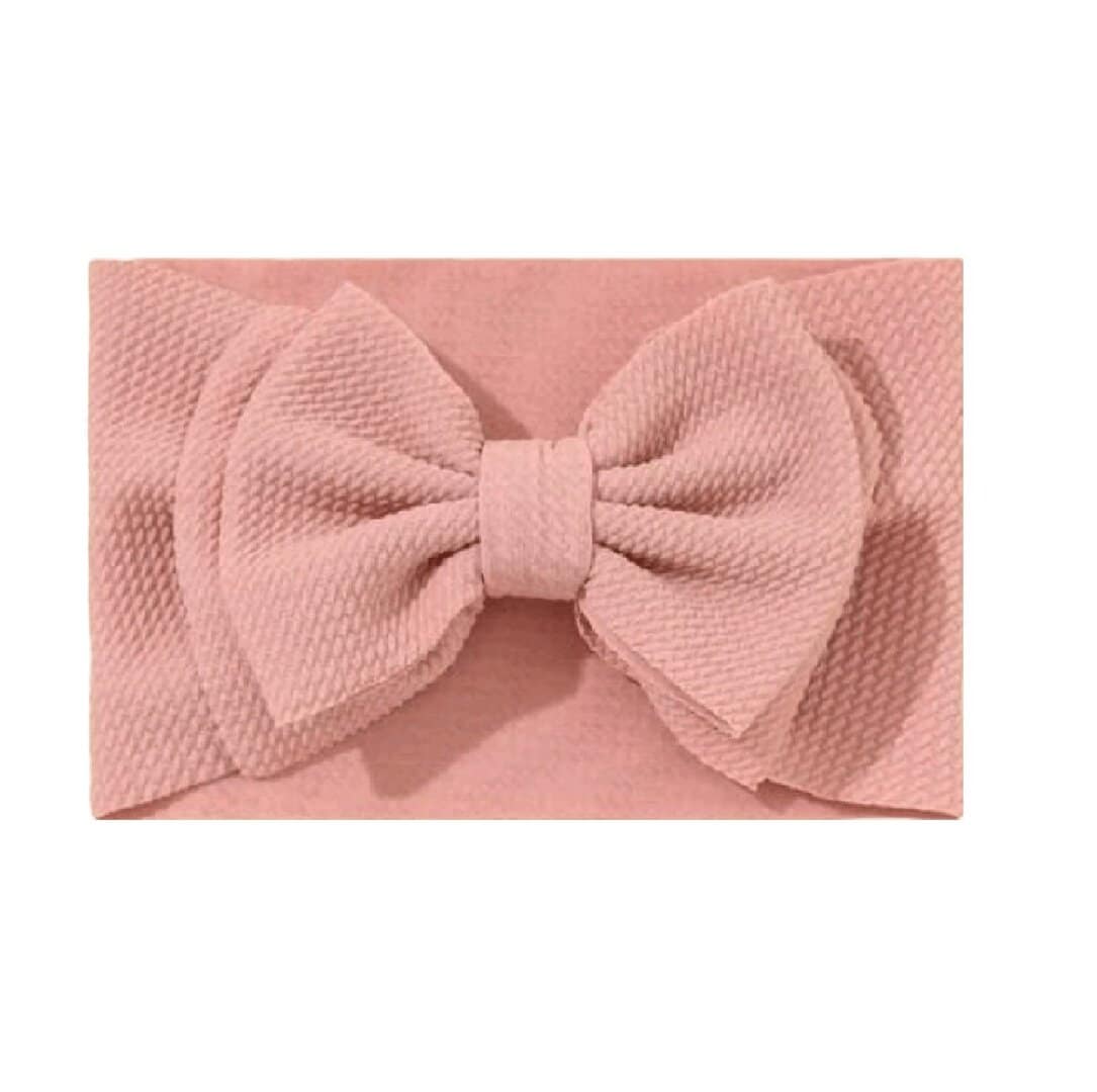 HEADBAND-BABY-DUSTY-PEACH Παιδική- Βρεφική Μαλακή κορδέλα μαλλιών με μεγάλο φιόγκο 0 μηνών-4χρονών waffle- Dusty Peach - Image 1